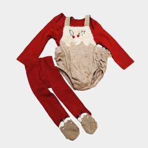 Baby red christmas dungarees and tights