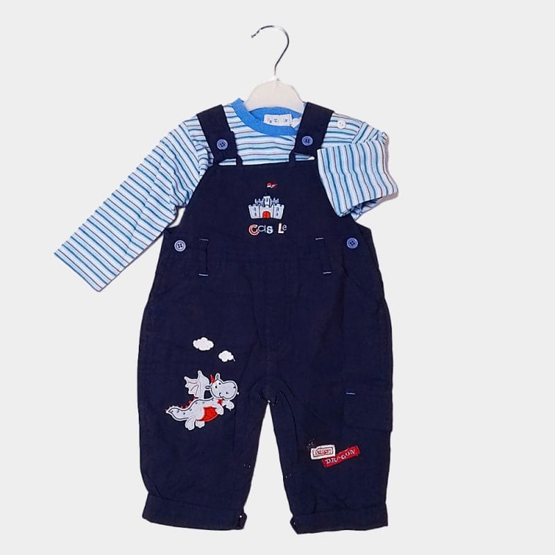 Baby boys blue dungarees and top set