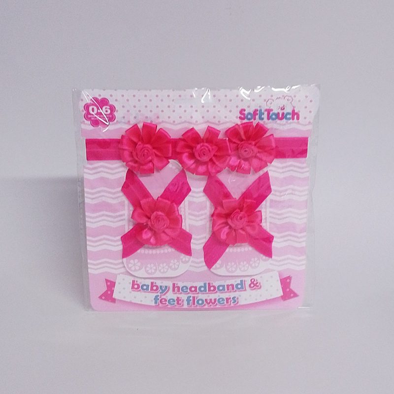 Soft Touch Girls Fuchsia Headband Foot Flowers 2pc