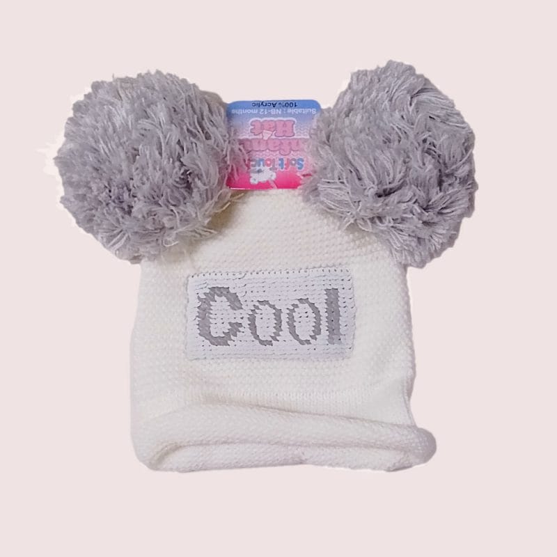 Soft Touch Unisex Double Pompom Knitted Hat Grey