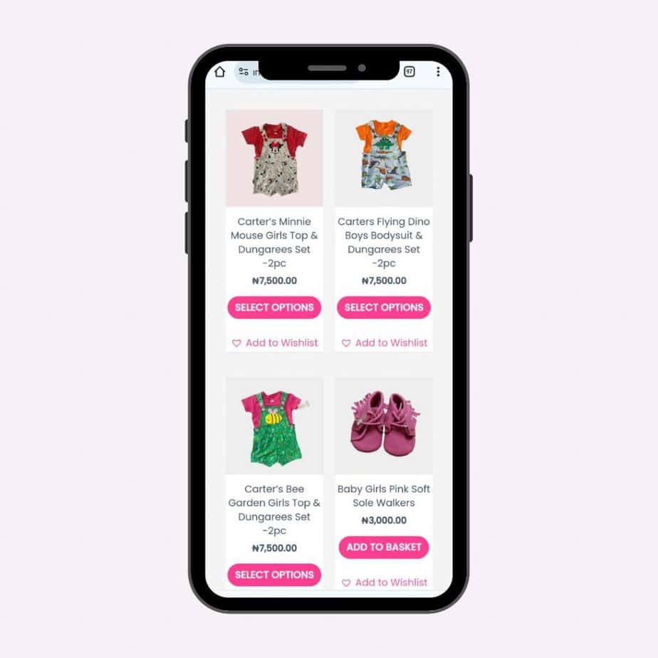 Shop website on mobile